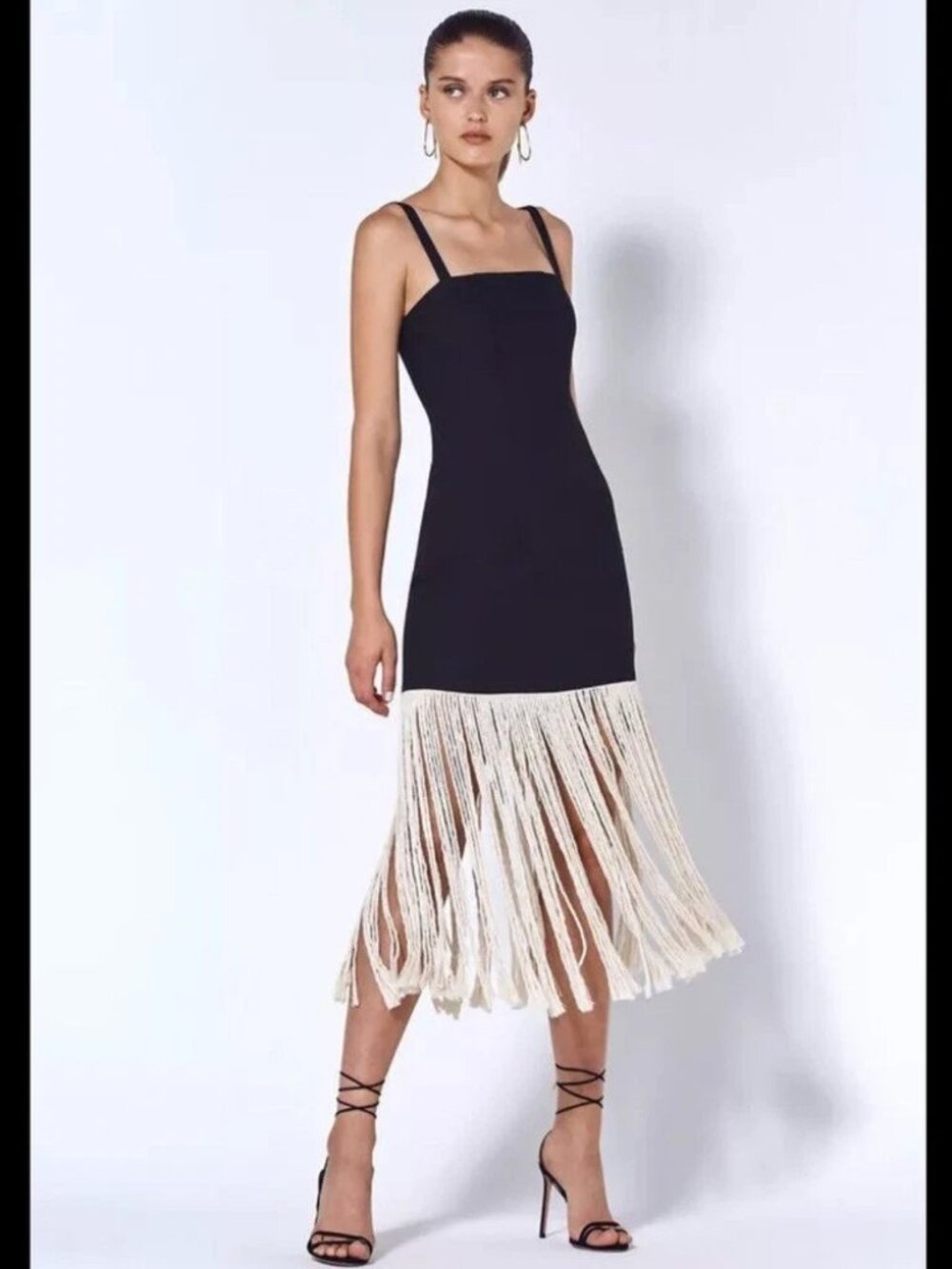 ALEXIS BLACK Carlotti IVORY Fringed MINI MIDI Dress $600 SIZE 6 SMALL NWT S